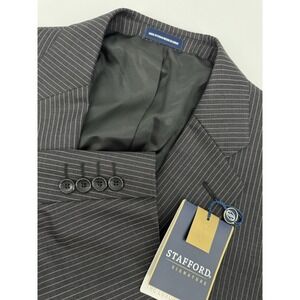 Stafford Suit 42L Gray Charcoal Pinstripe Wool Silk Pants 36 Waist Pleated NEW